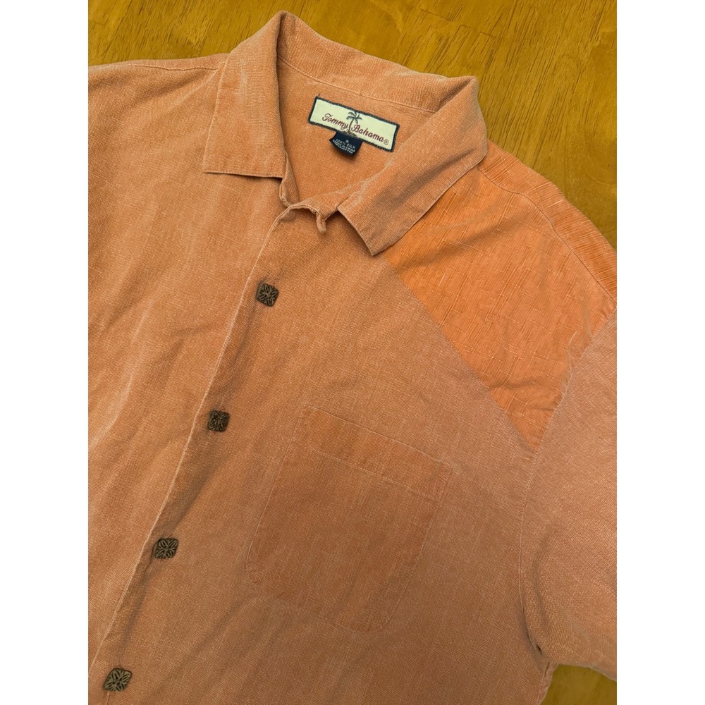 Tommy Bahama Mens Small Orange 100% Silk Palm Tree Jacquard Camp Shirt Relax